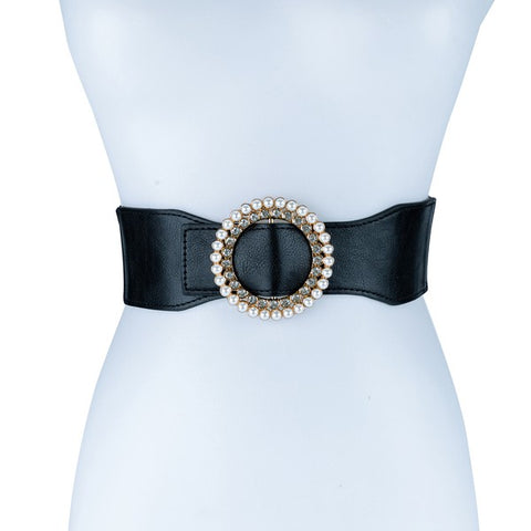 Pearl And Rhinestone Round Buckle Belt