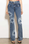Mid rise belted boot cut w/star shape discharge