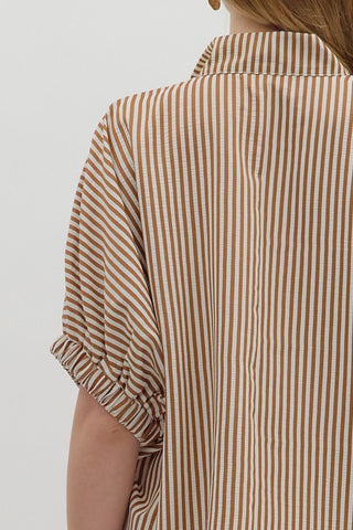 Stripe pattern high neck elasticated sleeve band dolman top