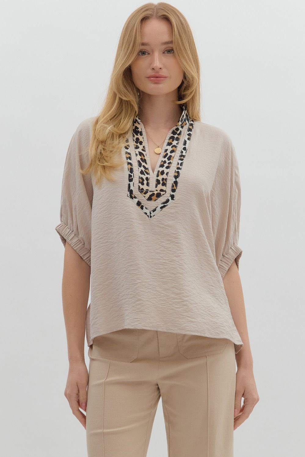 Solid elasticated sleeve band dolman top