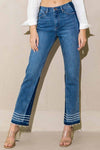 Mid Rise Contrast Side Panels Straight Jeans