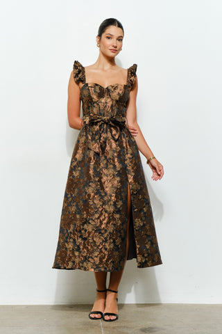 Floral Jacquard Corset-style Midi Dress