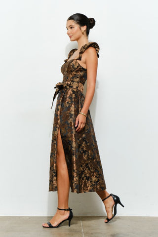 Floral Jacquard Corset-style Midi Dress