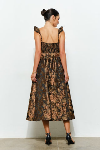 Floral Jacquard Corset-style Midi Dress