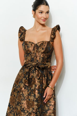 Floral Jacquard Corset-style Midi Dress