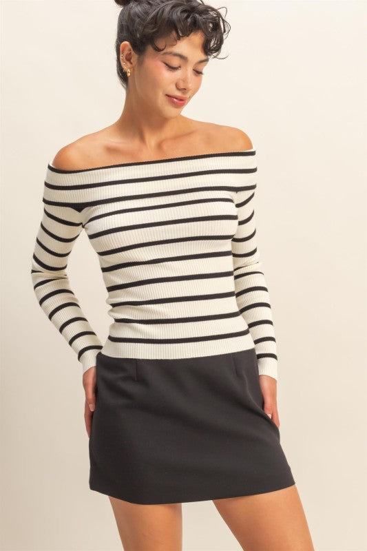 Striped Off-shoulder Knit Top