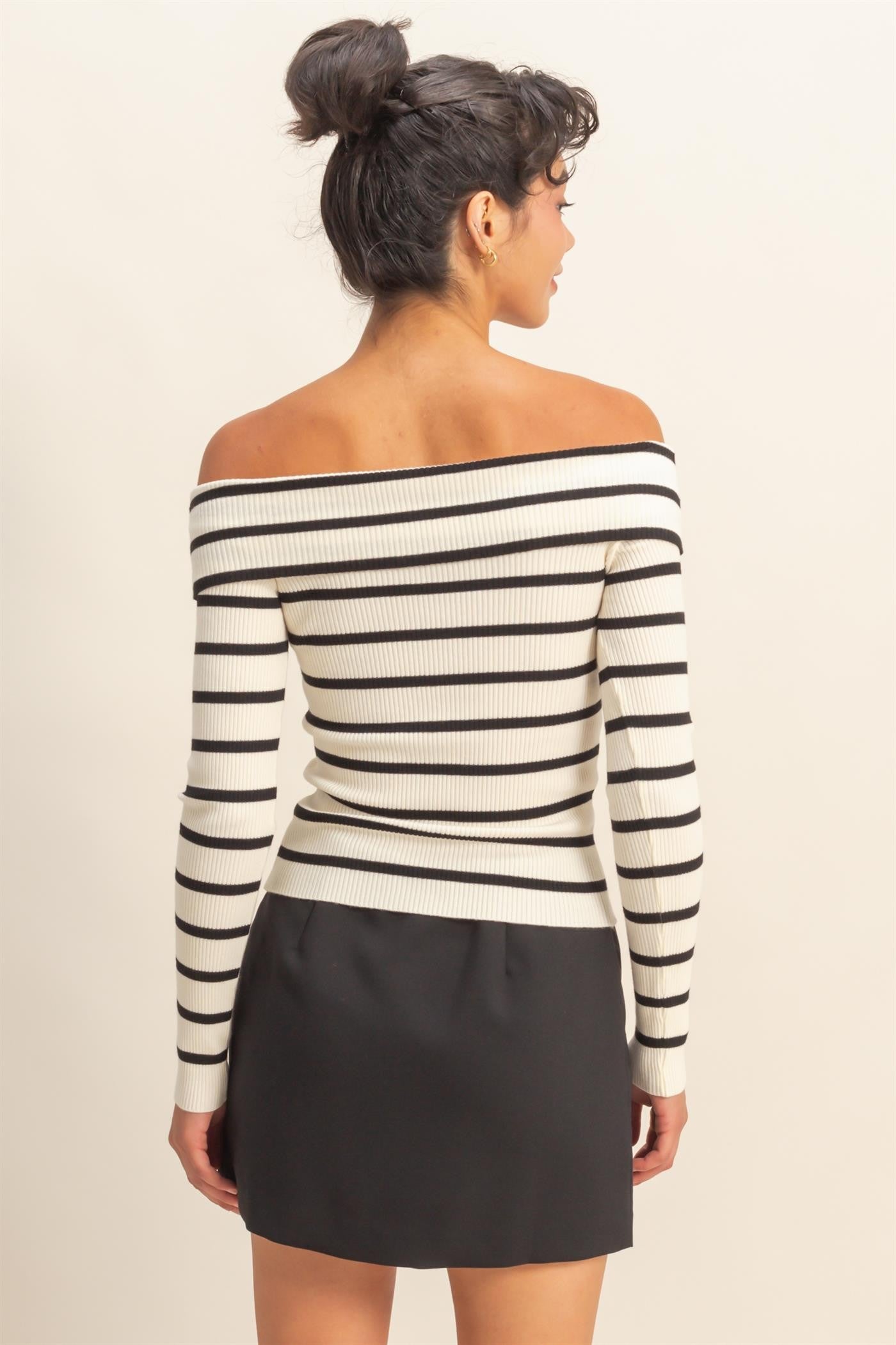 Striped Off-shoulder Knit Top