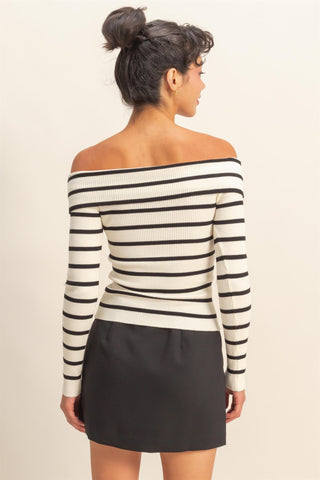 Striped Off-shoulder Knit Top