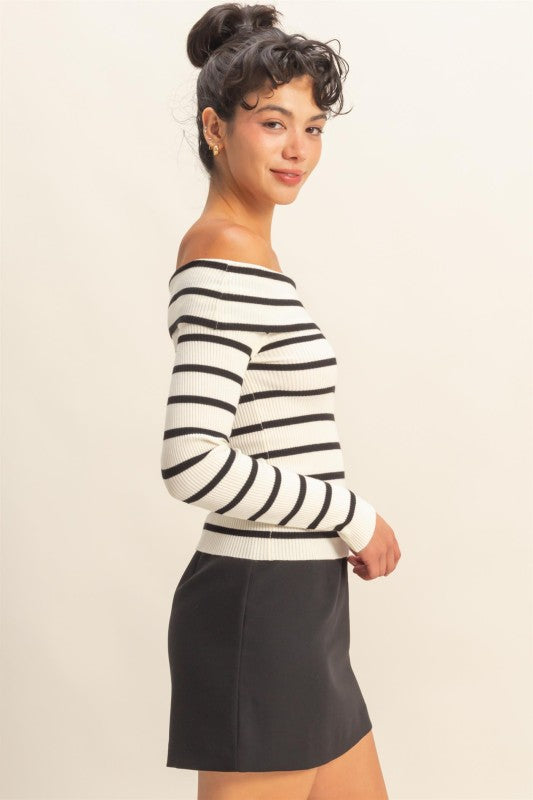 Striped Off-shoulder Knit Top