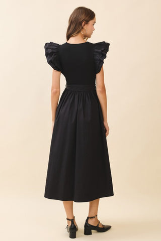 Double Layered Ruffle Shoulder Midi Dress
