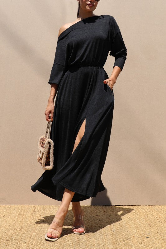 Off Shoulder Knit Midi Dress