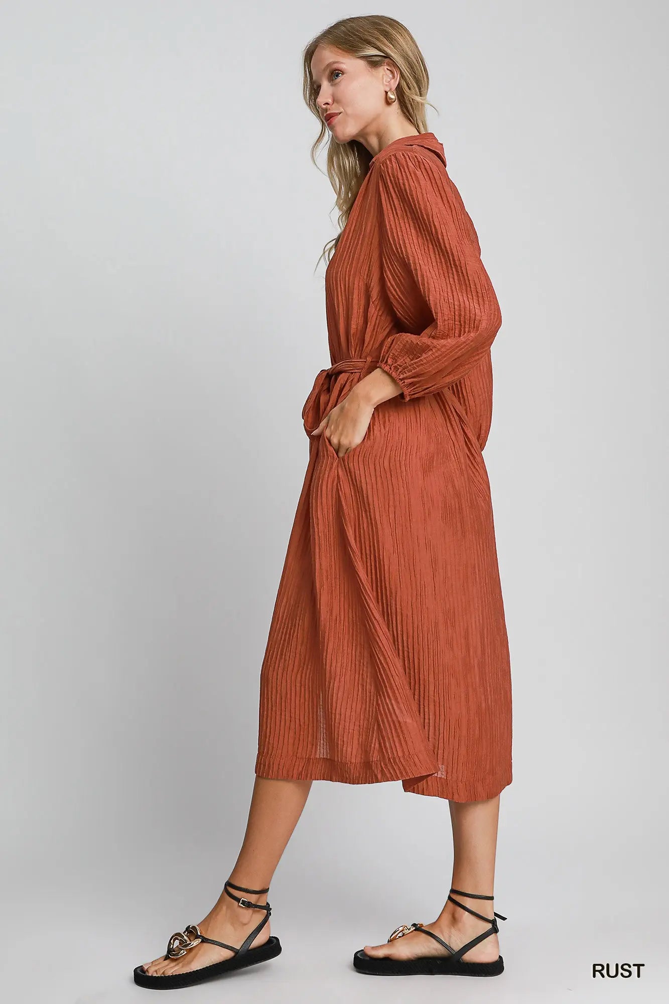 Crinkle Collared Midi Dress