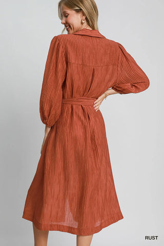 Crinkle Collared Midi Dress