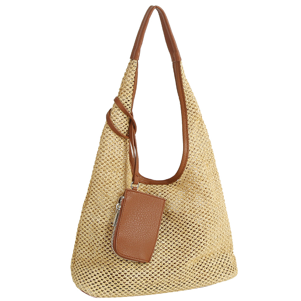 3In1 Vented Net Design Shoulder Hobo Bag W Pouch Set