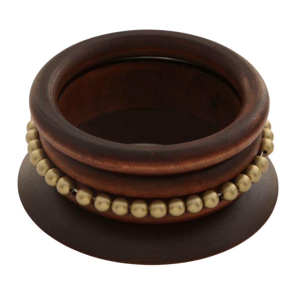 Wooden Metal Bead Stacked Bangle Bracelet Set