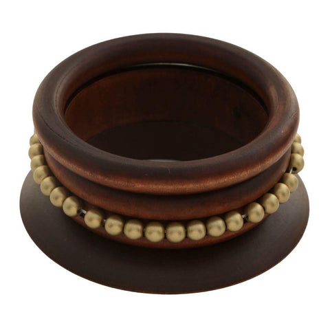 Wooden Metal Bead Stacked Bangle Bracelet Set