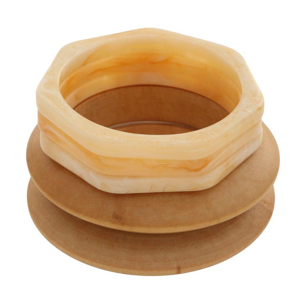 Wooden Resin Mixed Stacked Bangle Bracelet Set
