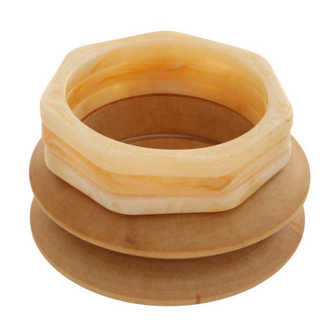 Wooden Resin Mixed Stacked Bangle Bracelet Set
