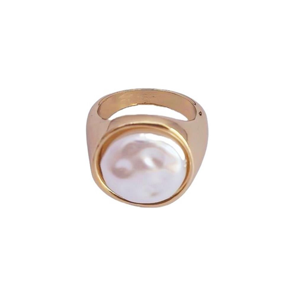 Metal Faux Pearl Round Statement Ring