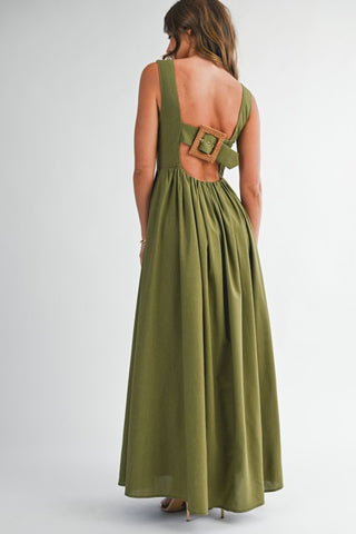 Back Bow Detail Button-front Maxi Dress