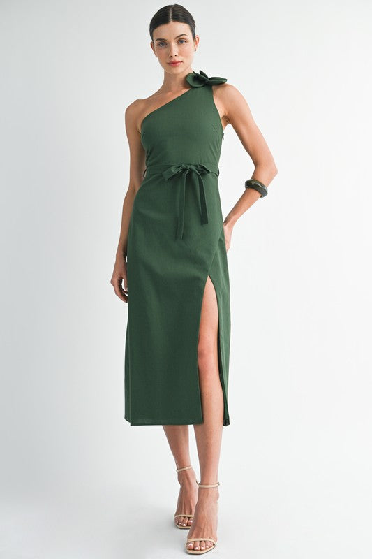 One-shoulder Detachable Corsage Maxi Dress