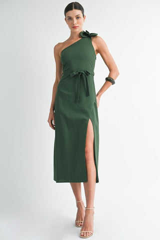 One-shoulder Detachable Corsage Maxi Dress
