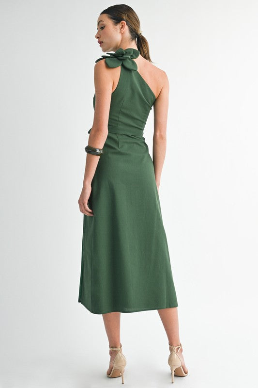 One-shoulder Detachable Corsage Maxi Dress