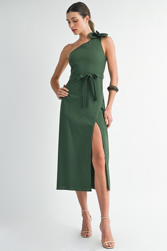 One-shoulder Detachable Corsage Maxi Dress