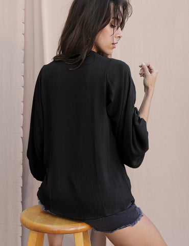 Crinkle Solid Balloon Sleeve Top