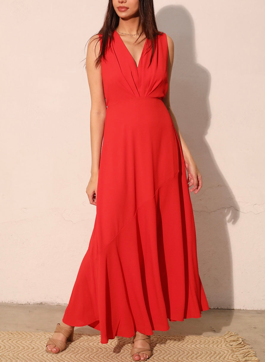 Textured Solid V-Neck Maxi Dress