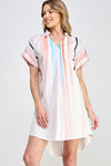 Multicolor Stripe V-neck Short Dress