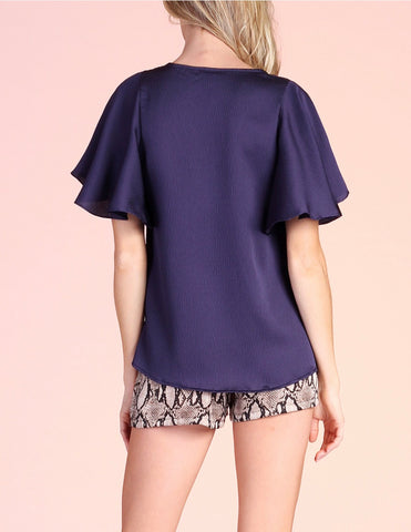 Hammered Satin Flare Sleeve Top