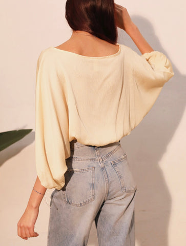 Hammered Satin Boat Neck Balloon Top