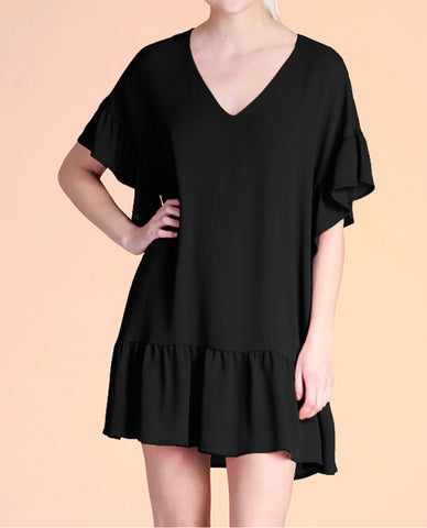 Crinkle Solid Ruffle Tunic Dress