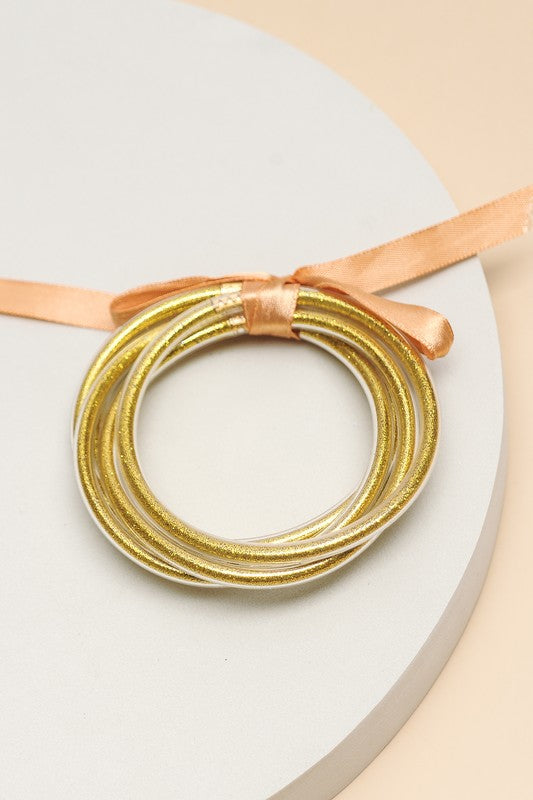 Jelly Tube Glitter Foil Bangle Bracelets Set