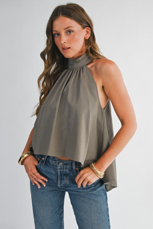 High Neck Flowy Halter Top