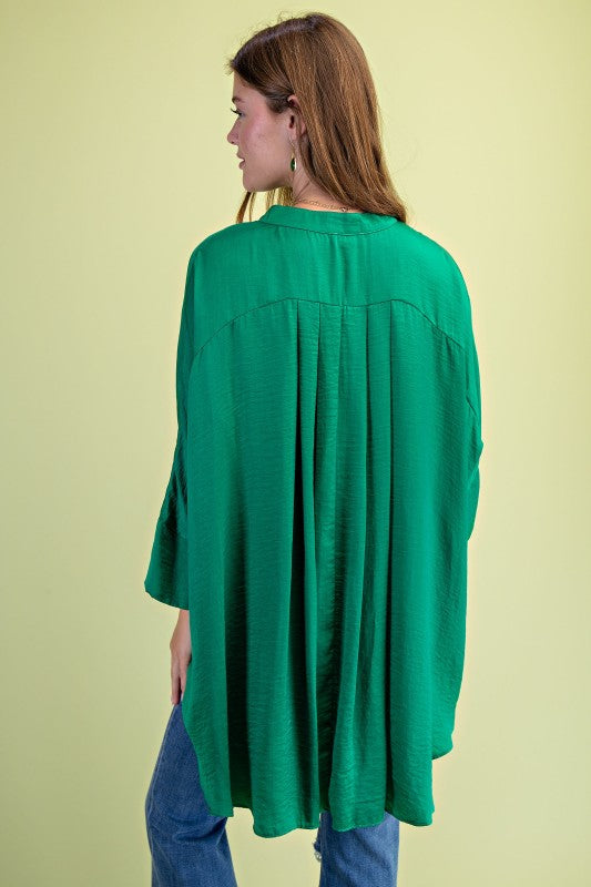 Washed Satin Button Down Loose Fit Top