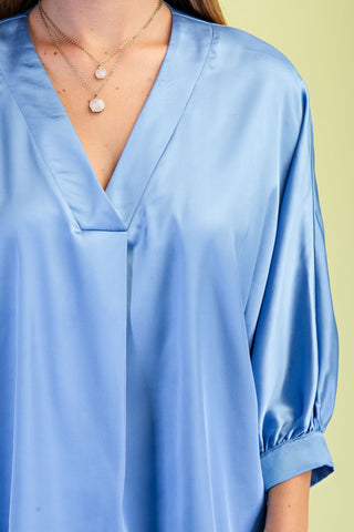 Satin V-neck Loose Fit Blouse