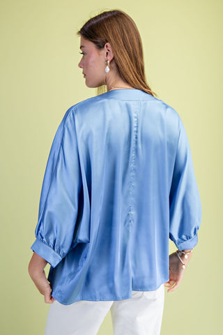 Satin V-neck Loose Fit Blouse