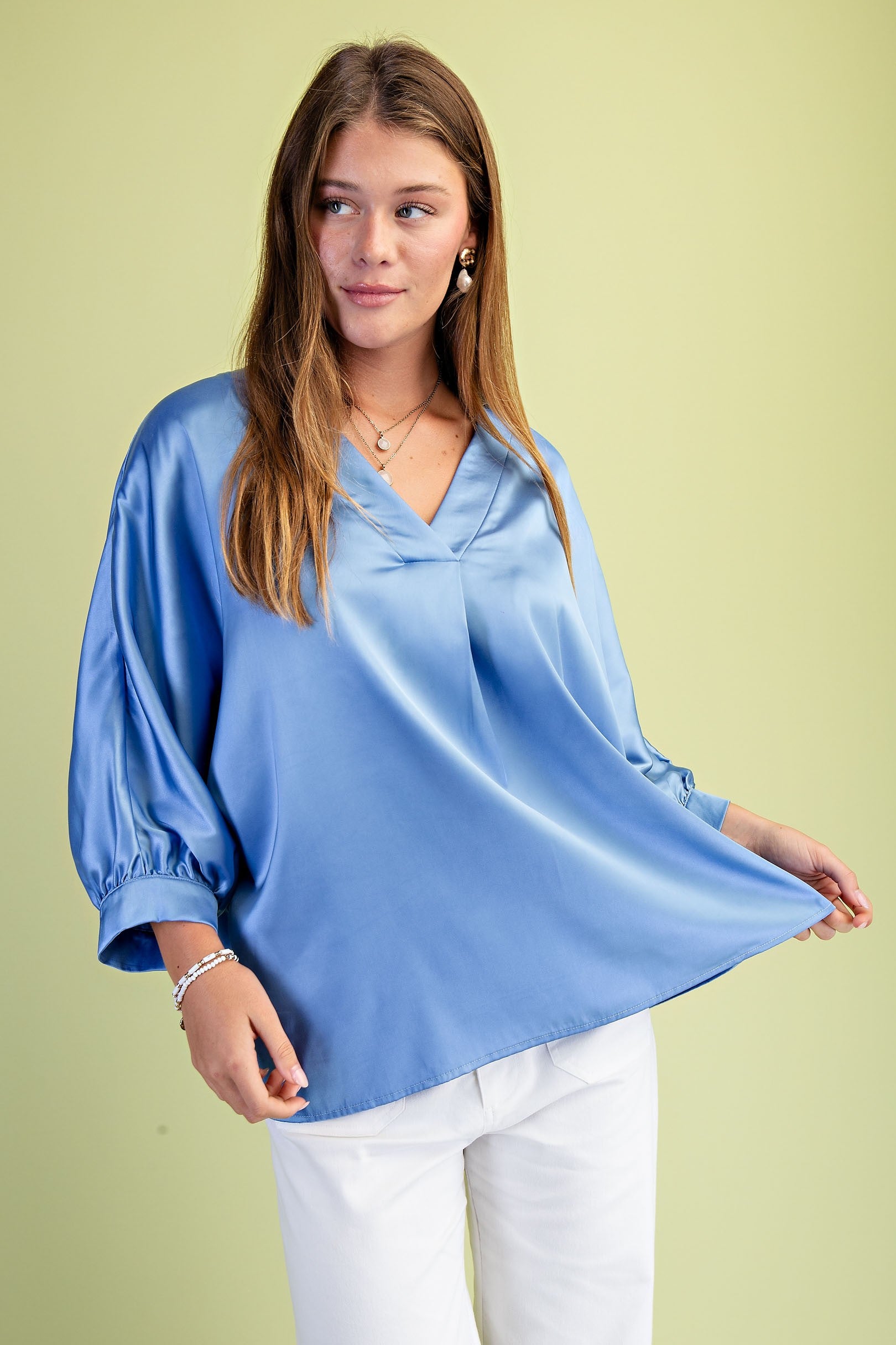 Satin V-neck Loose Fit Blouse
