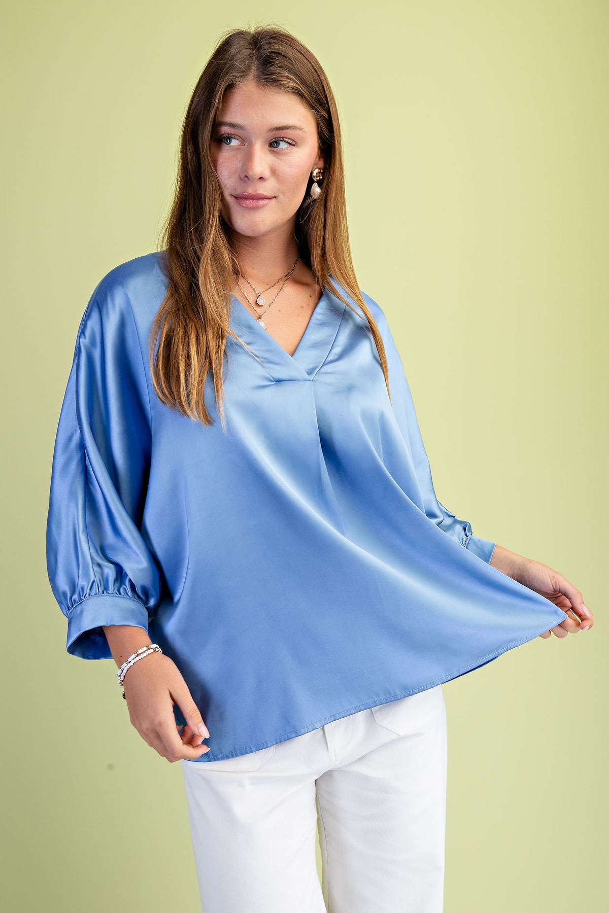 Satin V-neck Loose Fit Blouse