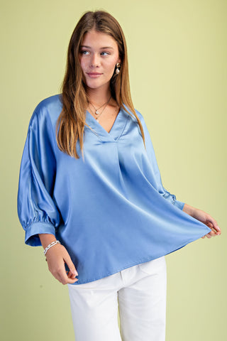 Satin V-neck Loose Fit Blouse