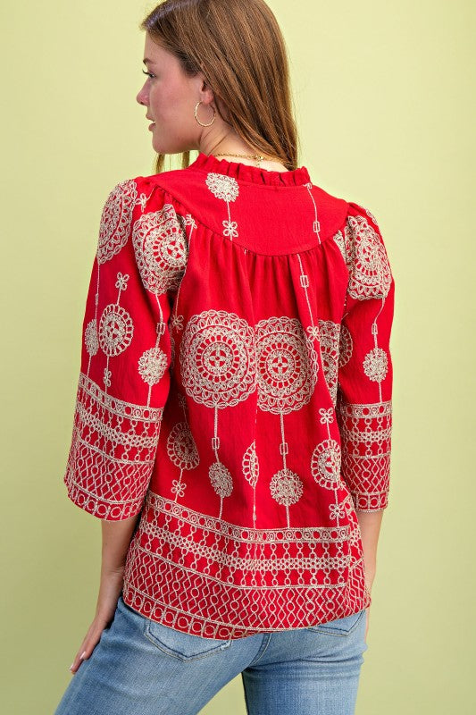 Metallic Embroidered V-neck Blouse