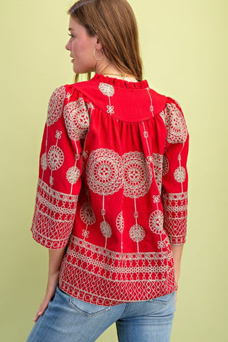 Metallic Embroidered V-neck Blouse