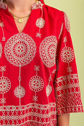 Metallic Embroidered V-neck Blouse