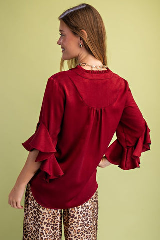 Satin Ruffled Bell Sleeve Top