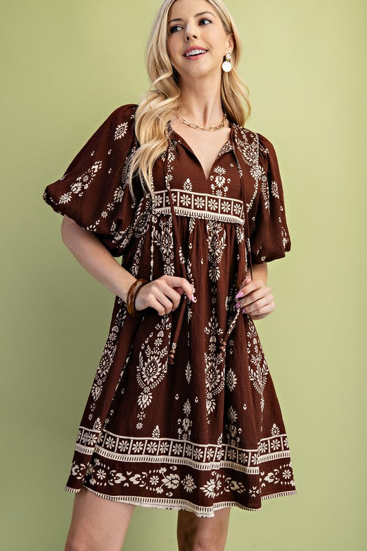 Printed Babydoll Mini Dress