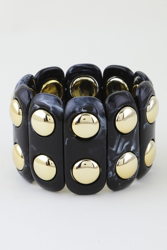 Wide Marble Stone Beaded Cuff Bracelet