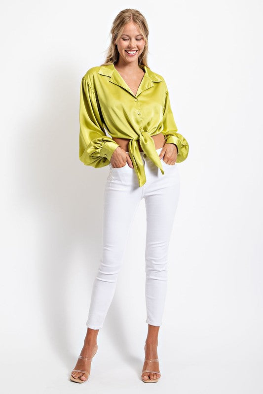 OVERSIZED FRONT TIE SOLID BLOUSE