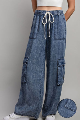 CARGO DENIM WIDE PANTS